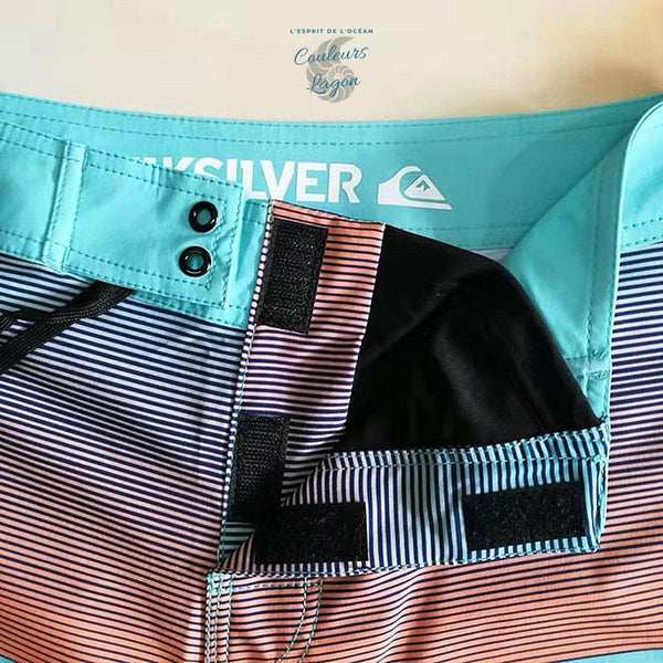 Boardshort Surf Quicksilver QuickDry Grande Taille à rayures turquoise et rouge - Couleurs Lagon