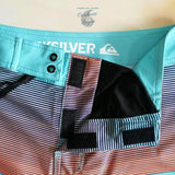 Boardshort Surf Quicksilver QuickDry Grande Taille à rayures turquoise et rouge - Couleurs Lagon