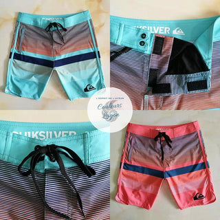 Boardshort Surf Quicksilver QuickDry Grande Taille à rayures turquoise et rouge - Couleurs Lagon