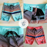 Boardshort Surf Quicksilver QuickDry Grande Taille à rayures turquoise et rouge - Couleurs Lagon