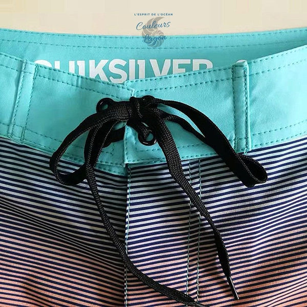 Boardshort Surf Quicksilver QuickDry Grande Taille à rayures turquoise et rouge - Couleurs Lagon