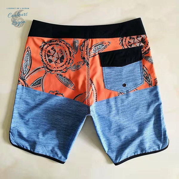 Short de surf homme orange séchage rapide coupe hawaïenne — Couleurs Lagon