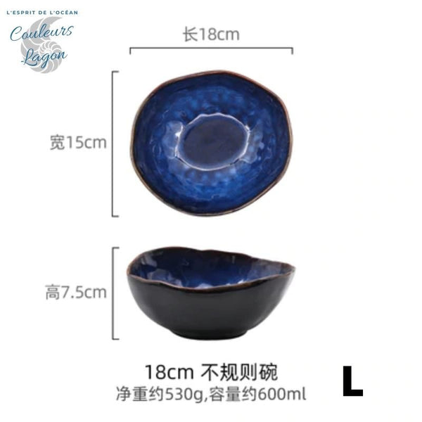 Bol irrégulier en porcelaine BLEU LAGON - Couleurs Lagon - L 18cm