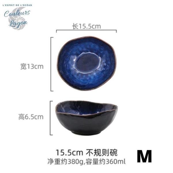 Bol irrégulier en porcelaine BLEU LAGON - Couleurs Lagon - M 15.5cm