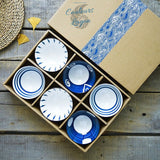 Bols en Porcelaine Céramique Japonaise Floral Bleu Outremer - Couleurs Lagon - 6pcs blanc