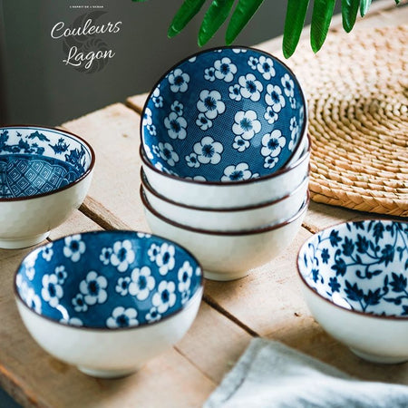 Bols en Porcelaine Céramique Japonaise Floral Bleu Outremer - Couleurs Lagon - bols à fleurs