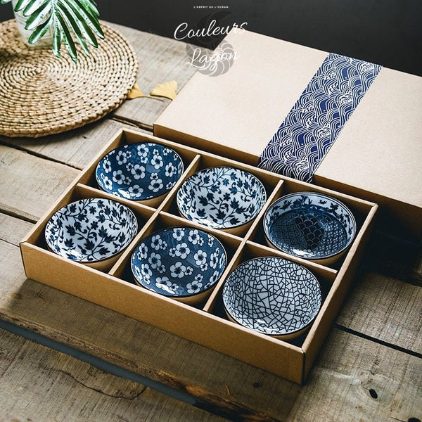 Bols en Porcelaine Céramique Japonaise Floral Bleu Outremer - Couleurs Lagon - 6pcs fins
