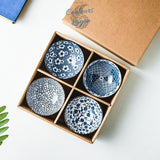 Bols en Porcelaine Céramique Japonaise Floral Bleu Outremer - Couleurs Lagon - 4pcs fine