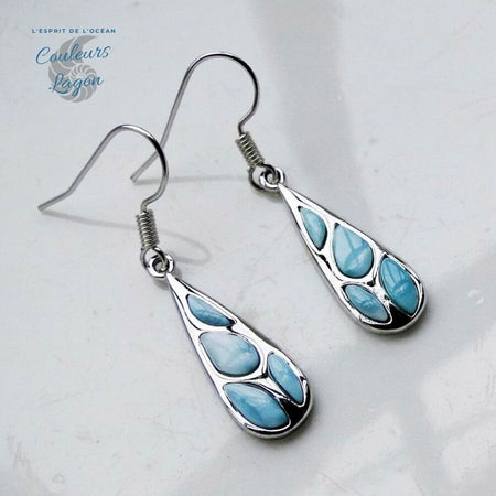 Boucle d'oreille Ag 925 Goutte d'eau en Larimar - Couleurs Lagon