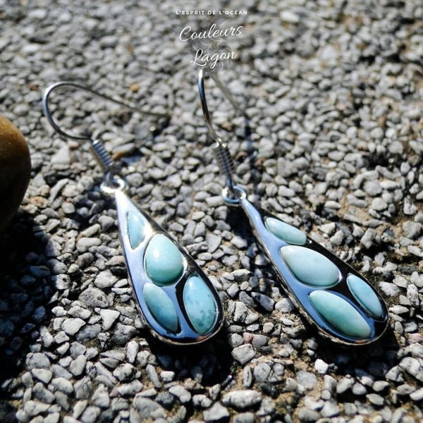 Boucle d'oreille Ag 925 Goutte d'eau en Larimar - Couleurs Lagon