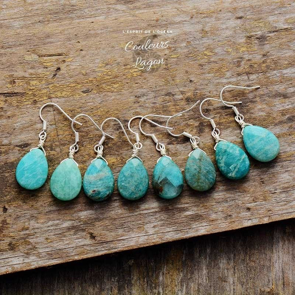Boucle d'Oreille Amazonite Bleu Turquoise - Couleurs Lagon