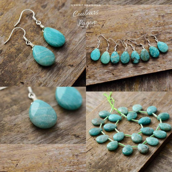 Boucle d'Oreille Amazonite Bleu Turquoise - Couleurs Lagon