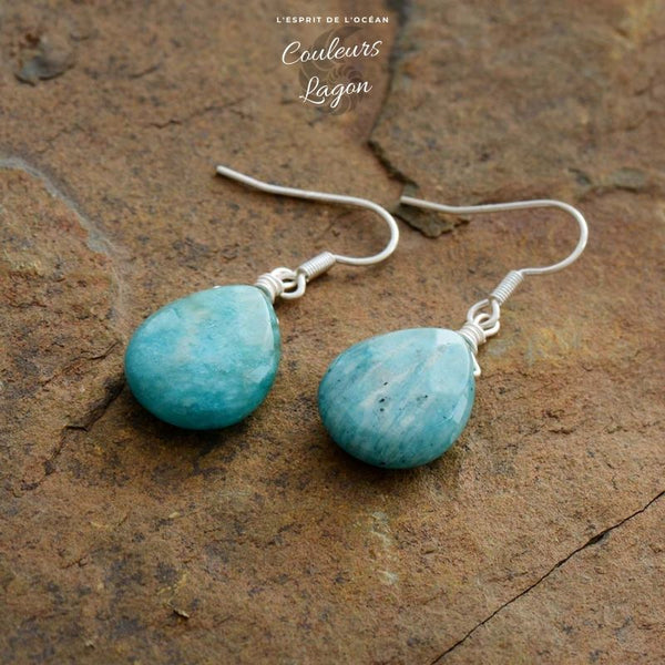 Boucle d'Oreille Amazonite Bleu Turquoise - Couleurs Lagon