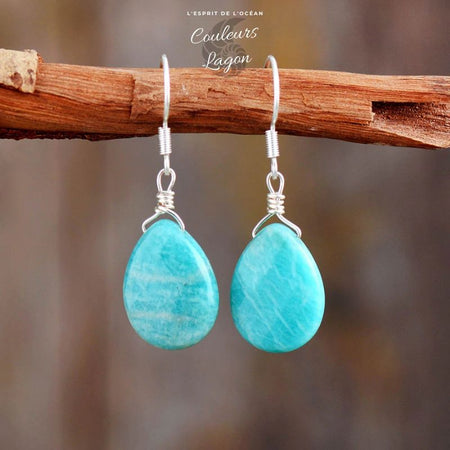 Boucle d'Oreille Amazonite Bleu Turquoise - Couleurs Lagon