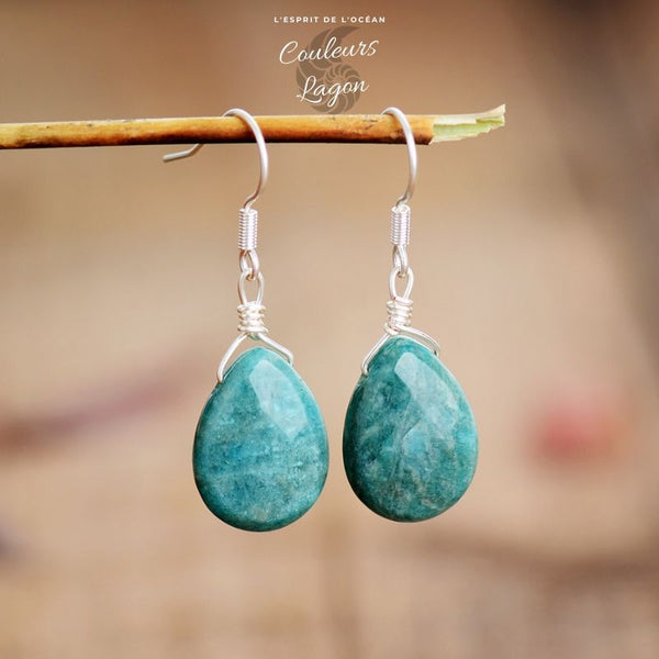 Boucle d'Oreille Amazonite Bleu Turquoise - Couleurs Lagon