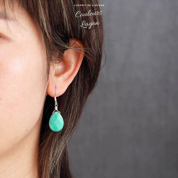 Boucle d'Oreille Amazonite Bleu Turquoise - Couleurs Lagon