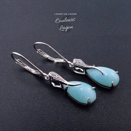 Boucle d'oreille Goutte d'eau Larimar naturelle et argent massif - Couleurs Lagon