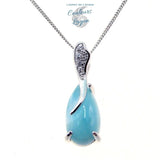 Boucle d'oreille Goutte d'eau Larimar naturelle et argent massif - Couleurs Lagon