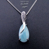 Boucle d'oreille Goutte d'eau Larimar naturelle et argent massif - Couleurs Lagon