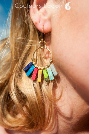 Boucles D'oreilles 7 Chakra Pierres Naturelles et Or - Couleurs Lagon