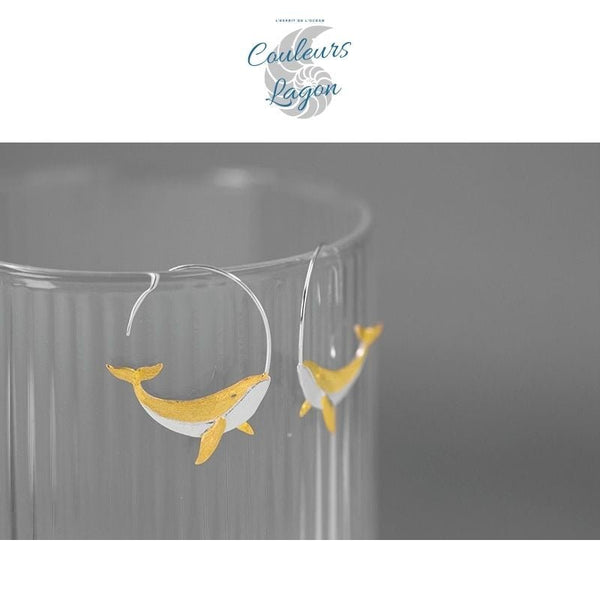 Boucles d'Oreilles Baleines Argent et Doré - Couleurs Lagon