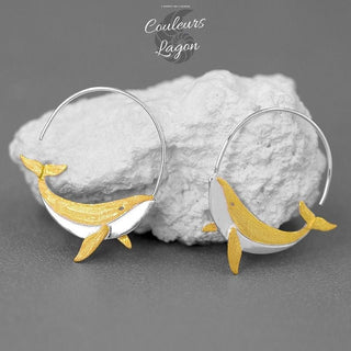 Boucles d'Oreilles Baleines Argent et Doré - Couleurs Lagon