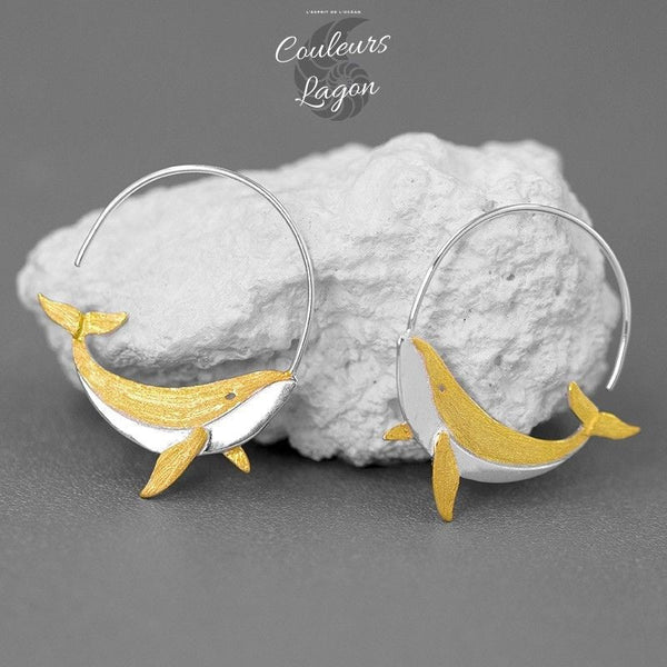 Boucles d'Oreilles Baleines Argent et Doré - Couleurs Lagon