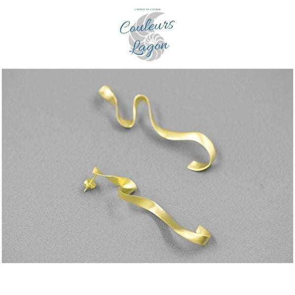 Boucles d'oreilles en Argent S925 Algue Marine Concises et Lisses - Couleurs Lagon