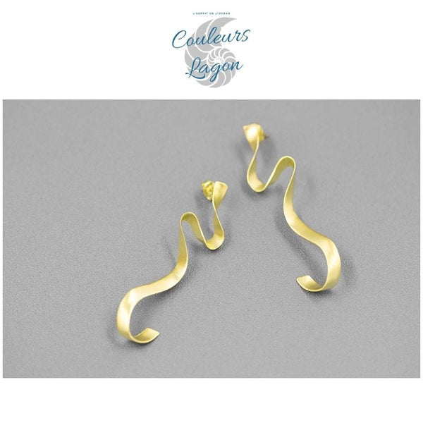 Boucles d'oreilles en Argent S925 Algue Marine Concises et Lisses - Couleurs Lagon