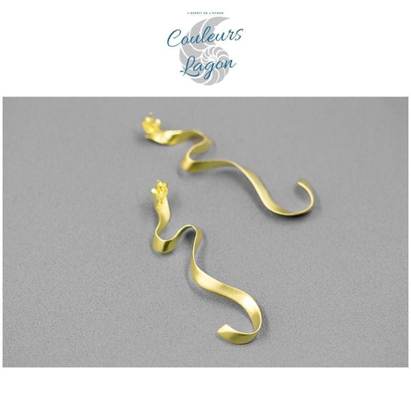 Boucles d'oreilles en Argent S925 Algue Marine Concises et Lisses - Couleurs Lagon
