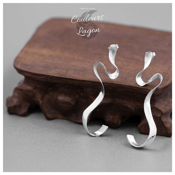 Boucles d'oreilles en Argent S925 Algue Marine Concises et Lisses - Couleurs Lagon