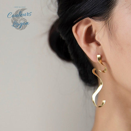 Boucles d'oreilles en Argent S925 Algue Marine Concises et Lisses - Couleurs Lagon