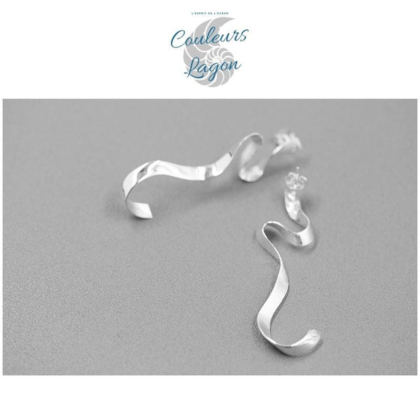 Boucles d'oreilles en Argent S925 Algue Marine Concises et Lisses - Couleurs Lagon