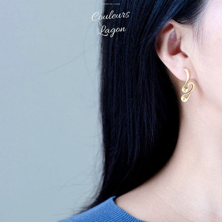 Boucles d'oreilles en Argent S925 Algue Marine Double Vagues - Couleurs Lagon