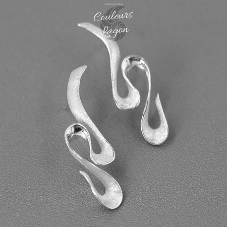 Boucles d'oreilles en Argent S925 Algue Marine Double Vagues - Couleurs Lagon