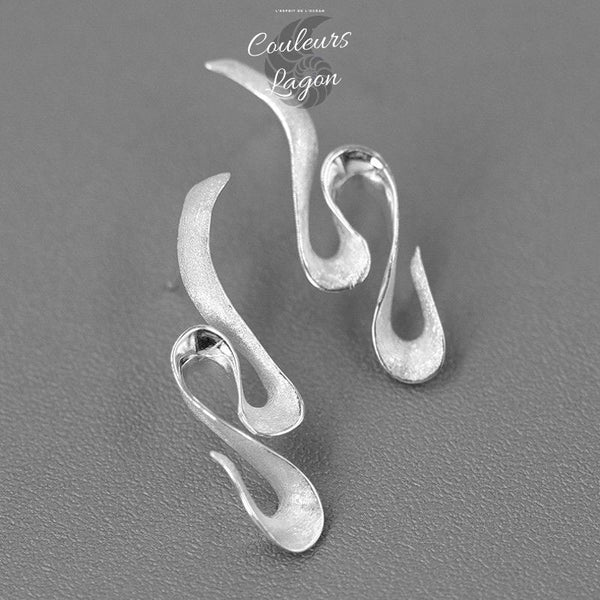 Boucles d'oreilles en Argent S925 Algue Marine Double Vagues - Couleurs Lagon
