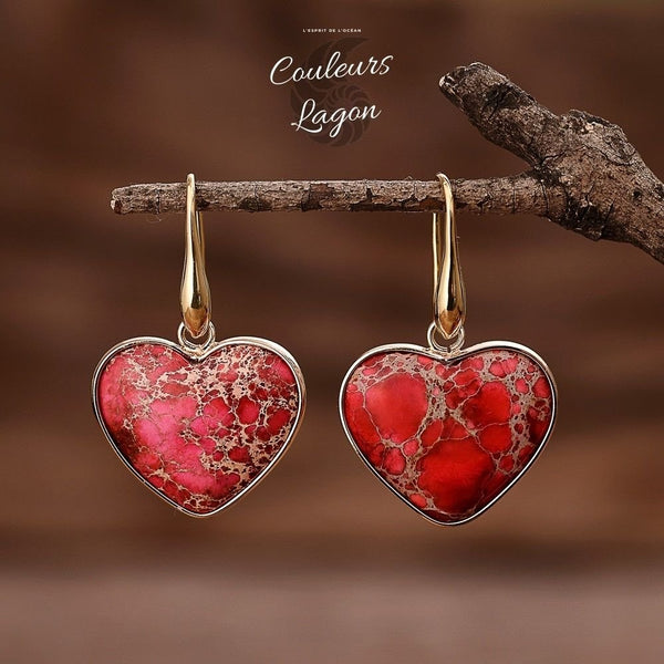 Boucles d'oreilles en pierre naturelle de Jaspe Rouge - Couleurs Lagon