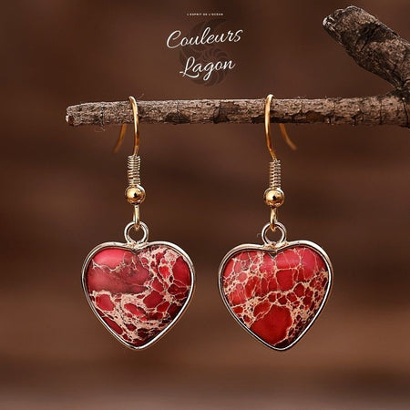 Boucles d'oreilles en pierre naturelle de Jaspe Rouge - Couleurs Lagon