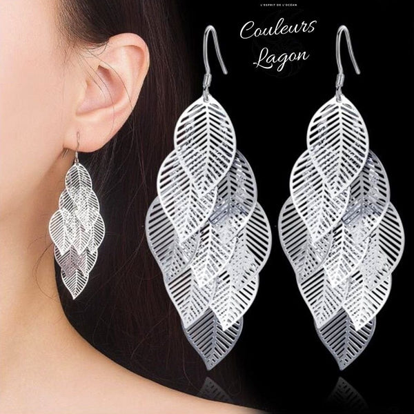 Boucles d'oreilles argent 925 femme feuille d'érable - Couleurs Lagon
