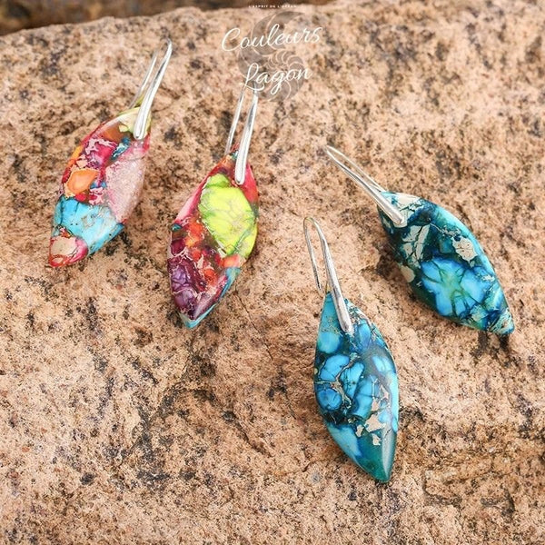 Boucles d'oreilles feuille en pierre naturelles Empereur - Couleurs Lagon