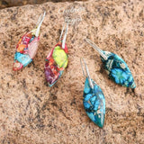 Boucles d'oreilles feuille en pierre naturelles Empereur - Couleurs Lagon