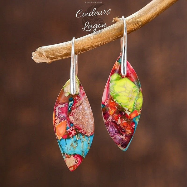 Boucles d'oreilles feuille en pierre naturelles Empereur - Couleurs Lagon
