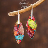 Boucles d'oreilles feuille en pierre naturelles Empereur - Couleurs Lagon