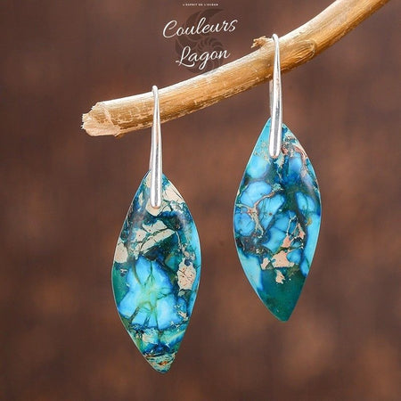Boucles d'oreilles feuille en pierre naturelles Empereur - Couleurs Lagon