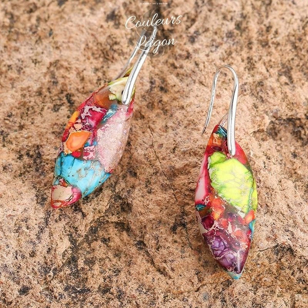 Boucles d'oreilles feuille en pierre naturelles Empereur - Couleurs Lagon
