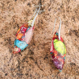 Boucles d'oreilles feuille en pierre naturelles Empereur - Couleurs Lagon