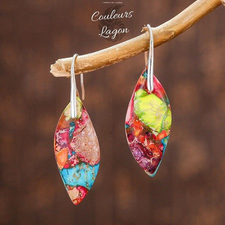 Boucles d'oreilles feuille en pierre naturelles Empereur - Couleurs Lagon