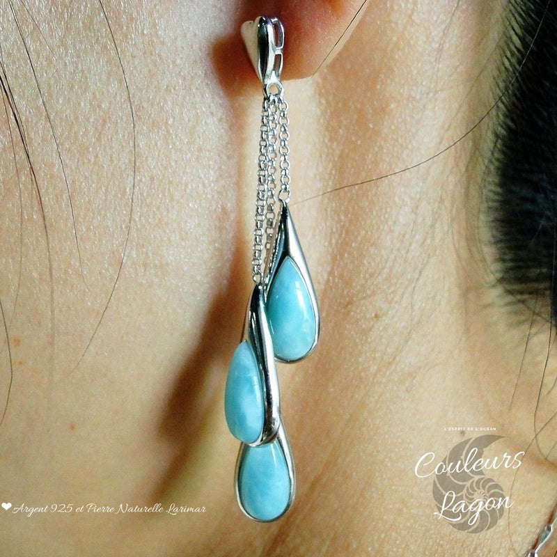 Boucles d'Oreilles Goutte d'Eau Argent 925 et Larimar – COULEURS LAGON