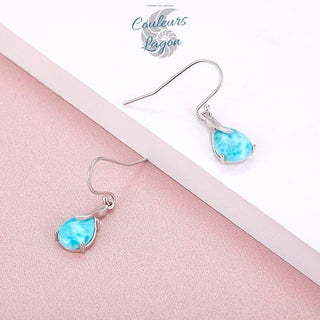 Boucles d'Oreilles Goutte d'Eau Argent Or Larimar - Couleurs Lagon