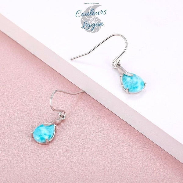 Boucles d'Oreilles Goutte d'Eau Argent Or Larimar - Couleurs Lagon
